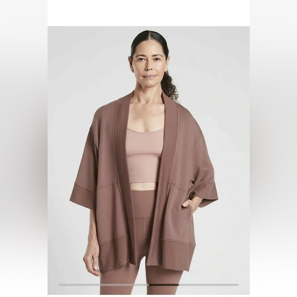 Athleta-S/M-hearth Rose-Lotus wrap, oversize cardigan. Rib details. # 980564